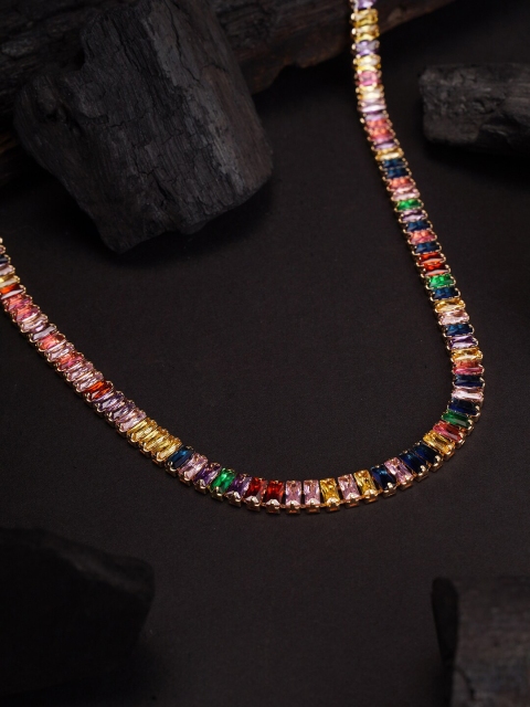 

ELLE Gold-Plated & Multicoloured Stone Studded Necklace, Multi