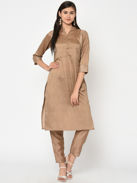 

ZIYAA Women Brown Solid Straight Kurta