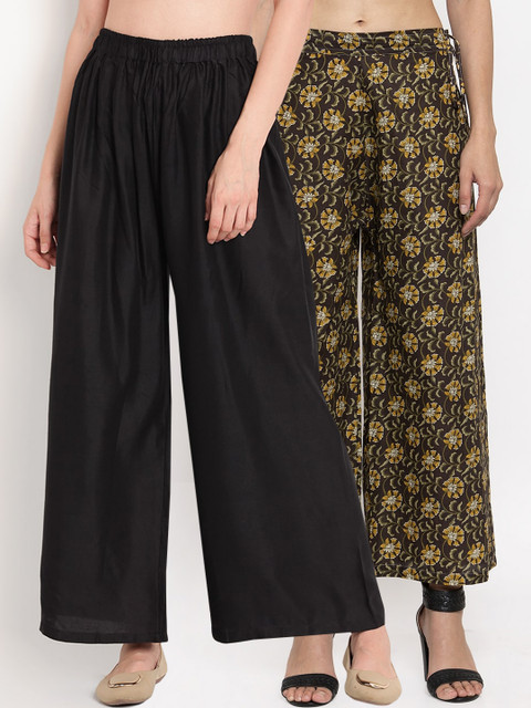 

TAG 7 Women Pack Of 2 Black & Brown Printed Flared Palazzos