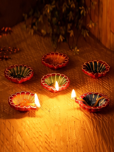 

Aapno Rajasthan Set Of 12 Small Terracotta Diyas, Green