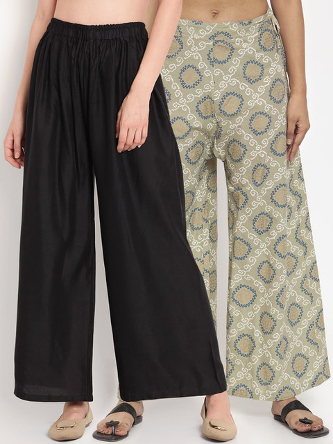 

TAG 7 Women Pack Of 2 Wide Leg Palazzos, Black