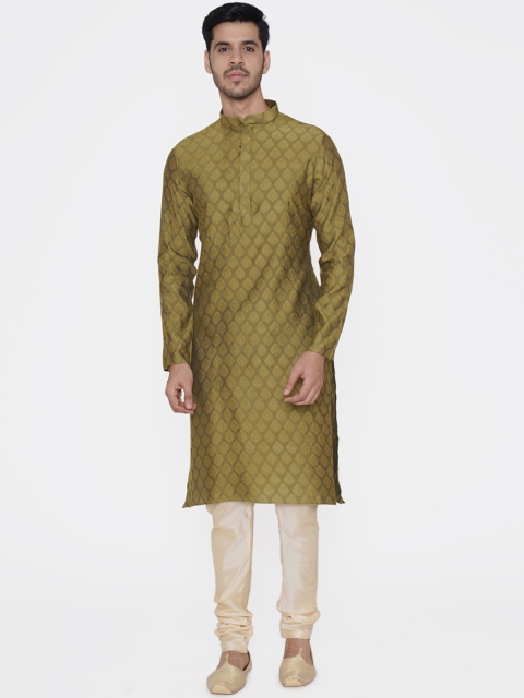 

TABARD Men Green Woven Design Straight Kurta
