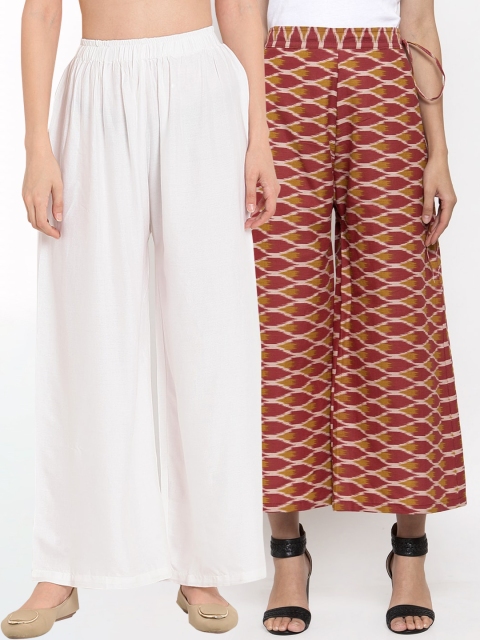 

TAG 7 Women Pack Of 2 Wide Leg Palazzos, White