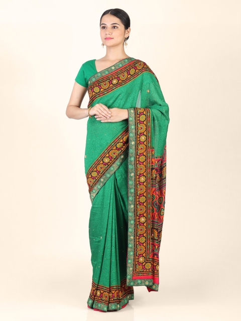 

CLAI WORLD Green Printed Saree