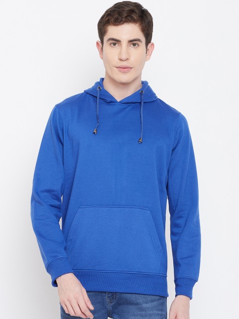 

wesquare Men Blue Solid Hooded Sweatshirt