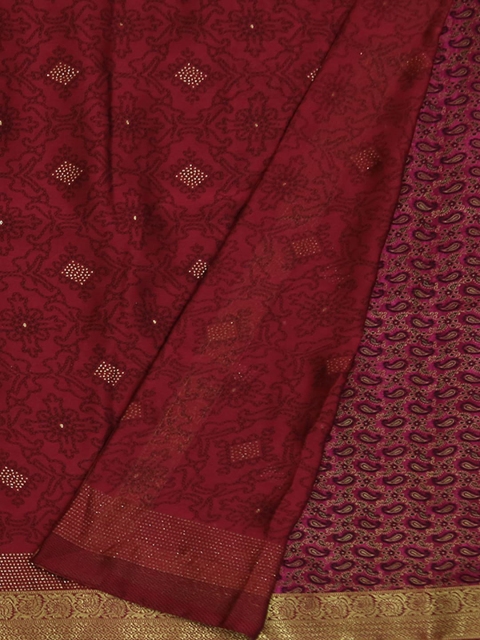 Pothys Magenta & Gold-Coloured Poly Georgette Embroidered Saree