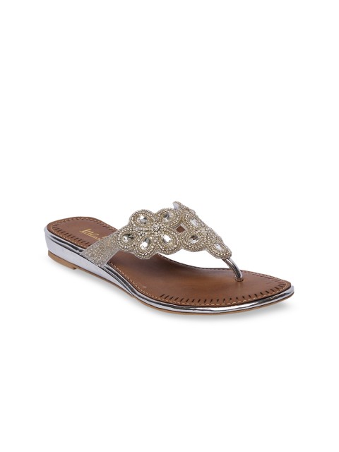 

Inc 5 Women Silver-Toned Embellished Open Toe Flats
