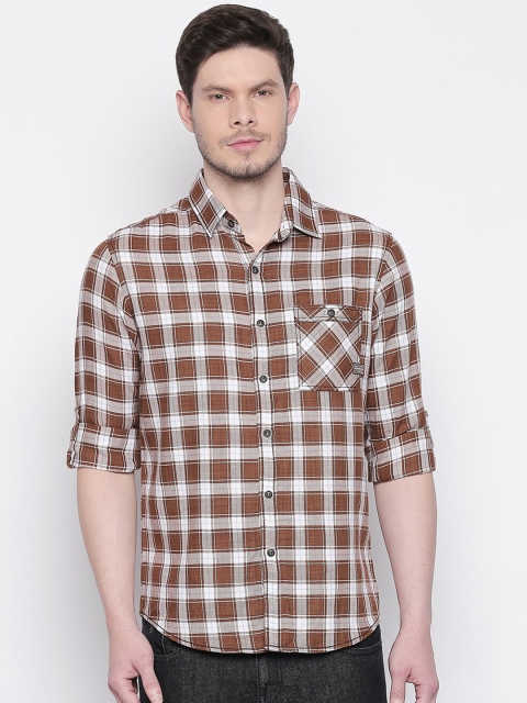 

Mufti Men White & Brown Slim Fit Checked Casual Shirt