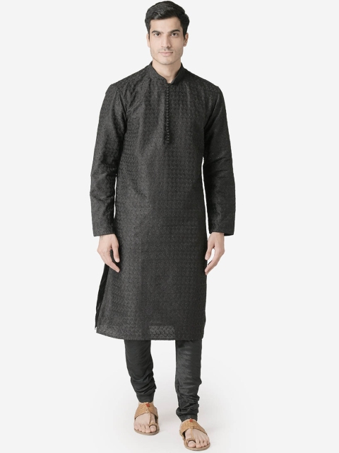 

Sanwara Men Black Embroidered Straight Kurta