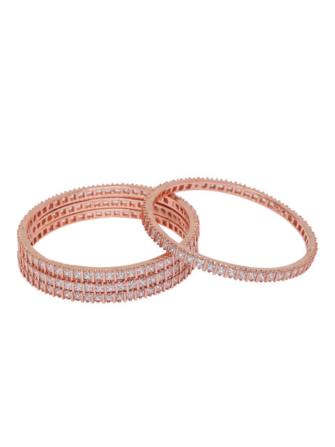 

INDYA Set of 4 Gold-Plated Pink-Toned Crystal-Studded Bangles