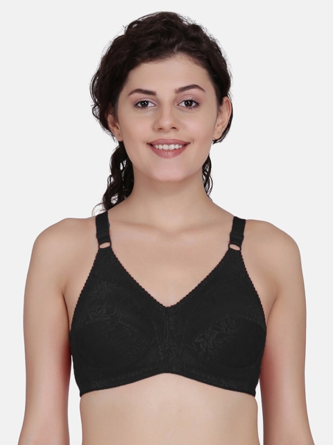 

fashiol Black Self Design Non-Wired Non Padded Everyday Bra DAISY01