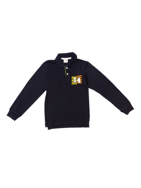 

RAINE AND JAINE Boys Navy Blue Printed Polo Collar T-shirt