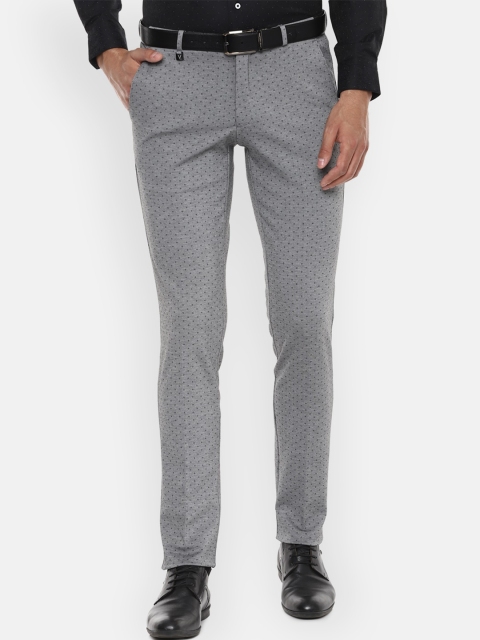 

V Dot Men Grey Slim Fit Self Design Formal Trousers