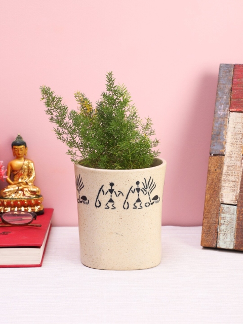 

CDI BeigeTribal Print Ceramic Flower Pot, Beige