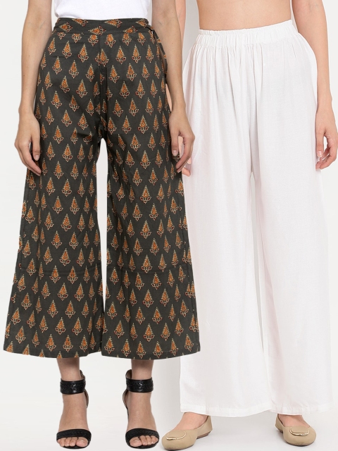 

TAG 7 Women Pack Of 2 Printed Flared Palazzos, White