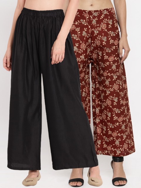 

TAG 7 Women Pack Of 2 Wide Leg Palazzos, Black