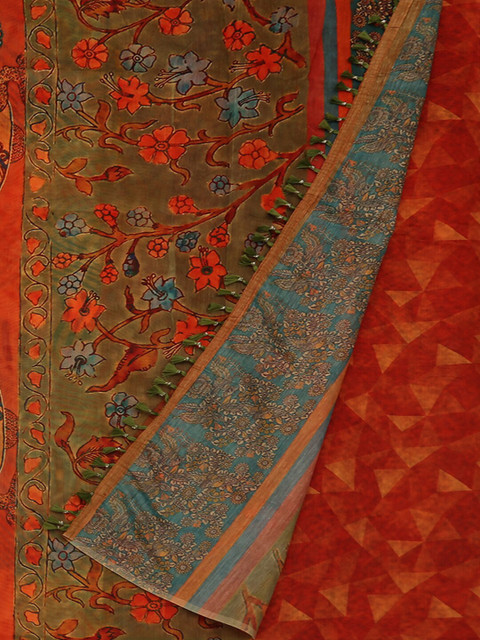 

Pothys Red & Blue Jute Silk Printed Saree
