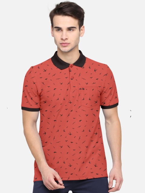 

BULLMER Men Red Printed Polo Collar Pure Cotton T-shirt
