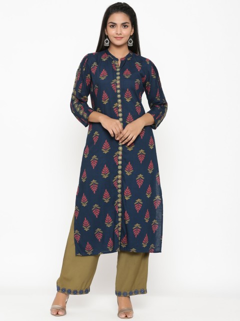 

RANGMAYEE Women Navy Blue & Pink Printed Kurta with Palazzos
