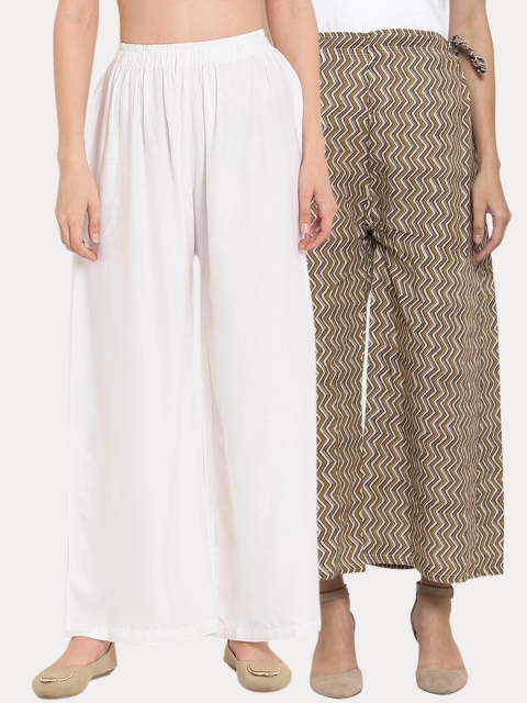 

TAG 7 Women Pack Of 2 Wide Leg Palazzos, White