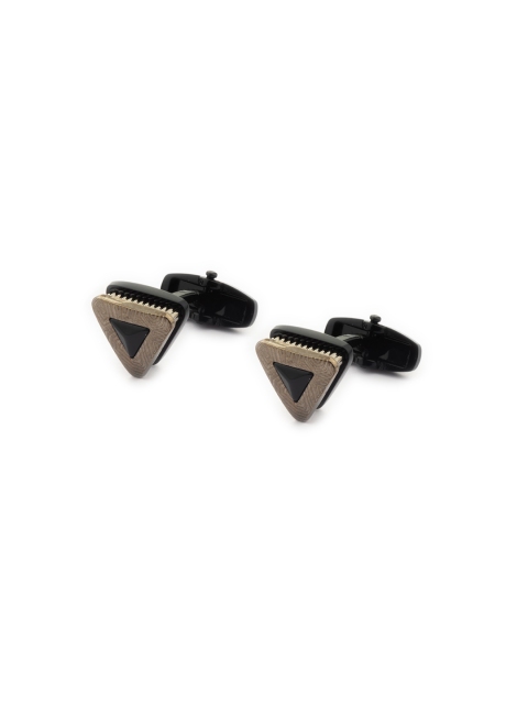 

The Tie Hub Rhodium-Plated Brown & Black Geometric Cufflinks