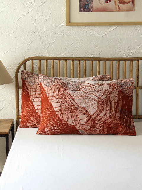 

House This Set of 2 Red & White Abstract Swirl Cotton Pillow Covers