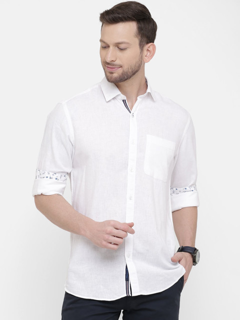 

CAVALLO by Linen Club Men Cotton Linen White Regular Fit Solid Casual Shirt