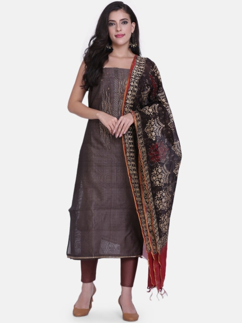 

BOMBAY SELECTIONS Brown Cotton Blend Unstitched Dress Material