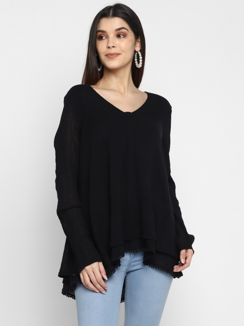 

Aditi Wasan Women Black Solid High-Low Pure Cotton Top