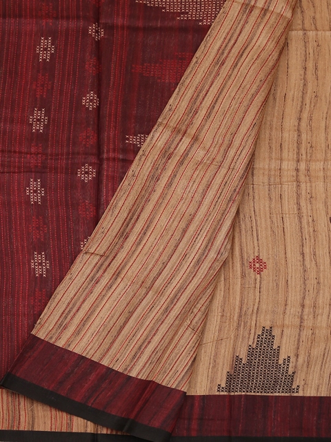 

Pothys Beige & Maroon Jute Silk Printed Saree