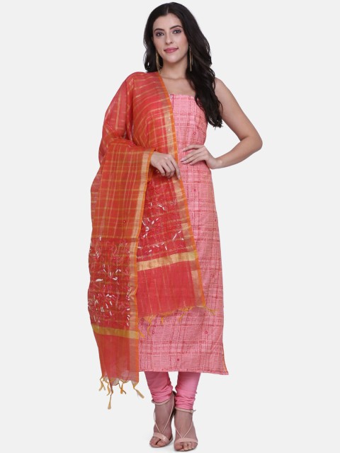 

BOMBAY SELECTIONS Pink & Red Cotton Blend Unstitched Dress Material