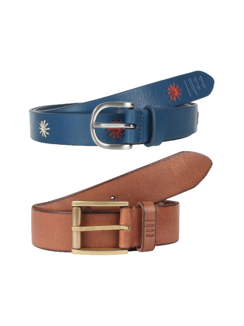 

echt Men Pack Of 2 Brown & Blue Leather Belts
