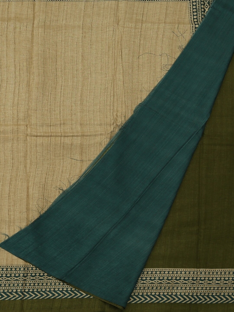 

Pothys Green & Beige Jute Silk Solid Saree