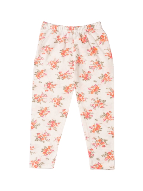 

RAINE AND JAINE Girls Off-White & Orange Printed Ankle-Length Leggings