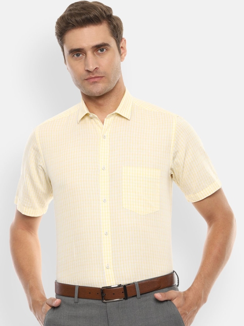 

Van Heusen Men Yellow & White Slim Fit Checked Formal Shirt