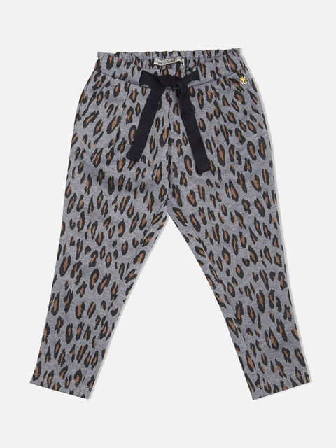 

VITAMINS Girls Grey & Black Skinny Fit Leopard Printed Regular Trousers