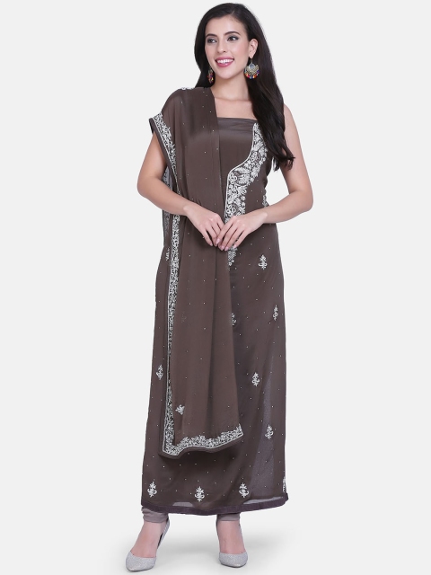 

BOMBAY SELECTIONS Brown Poly Crepe Unstitched Dress Material