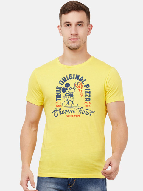 

Free Authority Men Yellow Mickey & Friends Printed Round Neck T-shirt