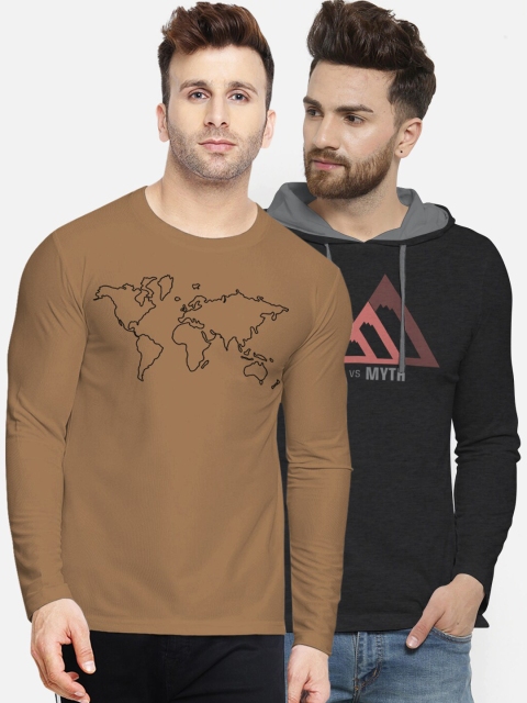 

BULLMER Men Pack Of 2 Printed Round Neck T-shirts, Brown