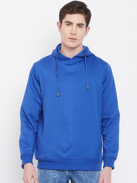 

wesquare Men Blue Solid Hooded Sweatshirt