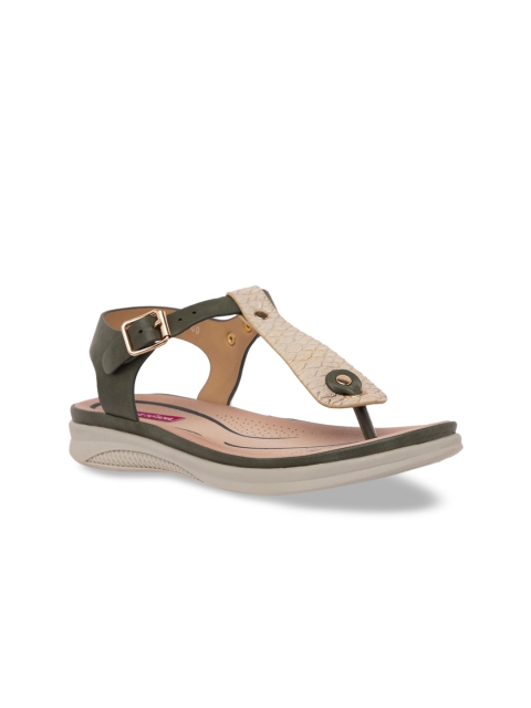 

Sole To Soul Women Olive Green & Cream-Coloured Colourblocked Sandals