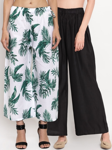 

TAG 7 Women Pack Of 2 Black & White Printed Flared Palazzos