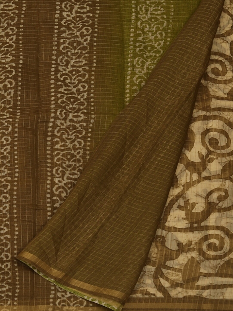 

Pothys Olive Green & Beige Jute Silk Printed Saree