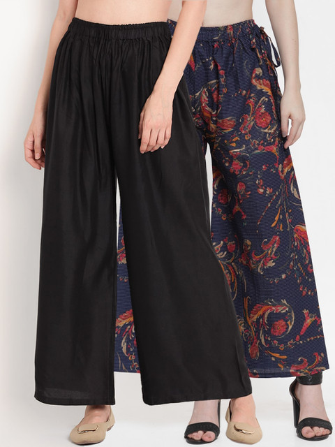 

TAG 7 Women Pack Of 2 Wide Leg Palazzos, Black