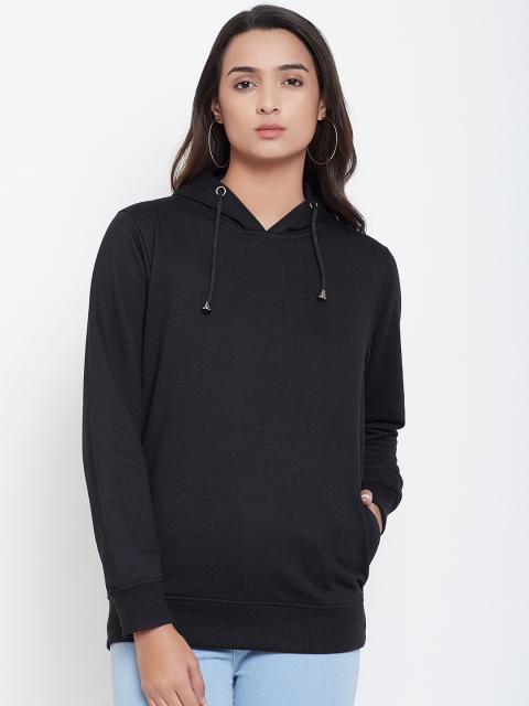 

wesquare Women Black Solid Hooded Sweatshirt