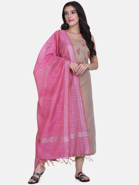 

BOMBAY SELECTIONS Brown & Pink Cotton Blend Unstitched Dress Material