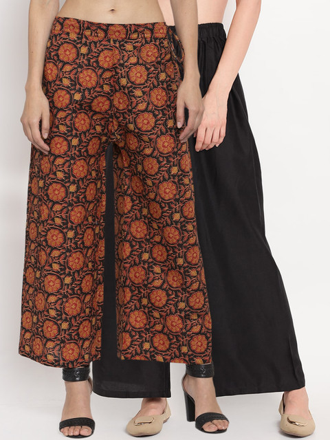 

TAG 7 Women Pack of 2 Flared Palazzos, Black
