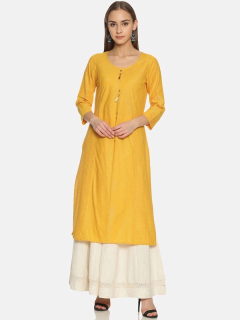 

Saffron Threads Women Yellow Woven Design A-Line Kurta