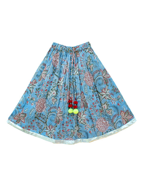 

My Little Lambs Girls Blue & Red Floral Print Flared Maxi Skirt