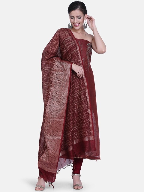 

BOMBAY SELECTIONS Maroon Cotton Blend Unstitched Dress Material